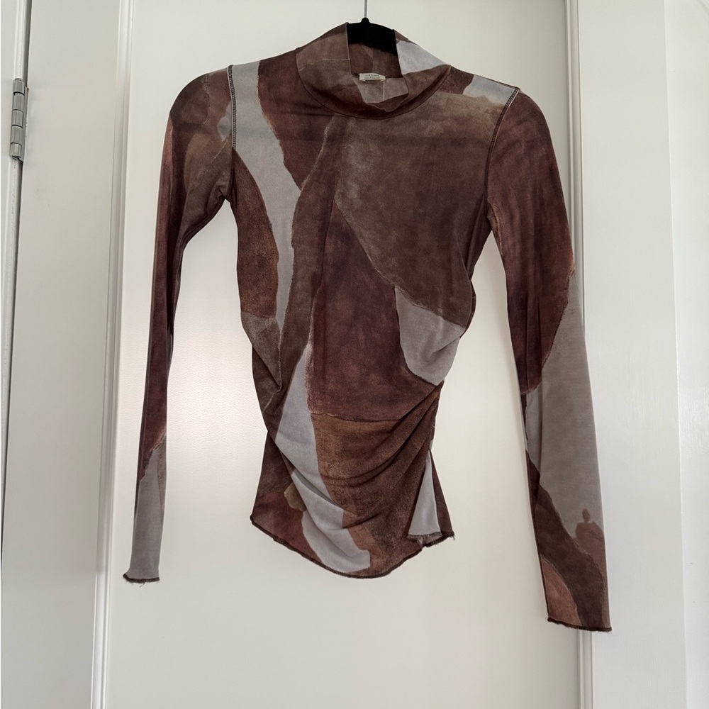 ARITZIA Wilfred Abstract Brown, Purple and Gray Long Sleeve Top